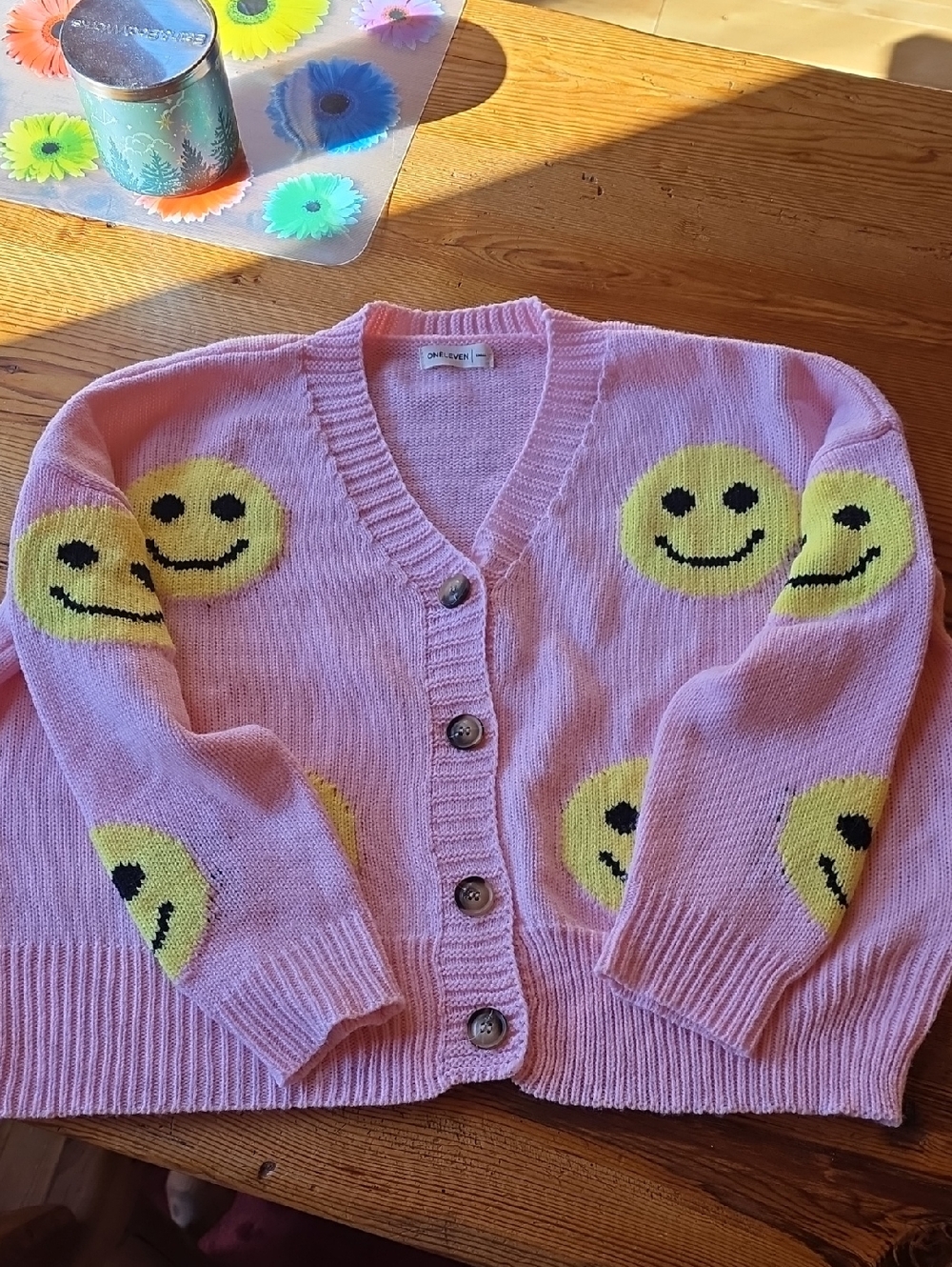 Cute Pink Smiley Cardigan Sweater